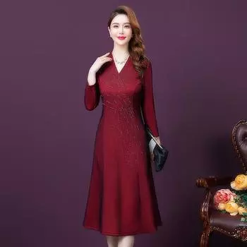 Весенне-осенние модные женские винные платья с бисером размера плюс 4xl, одежда для мамы Paty Wear L винный