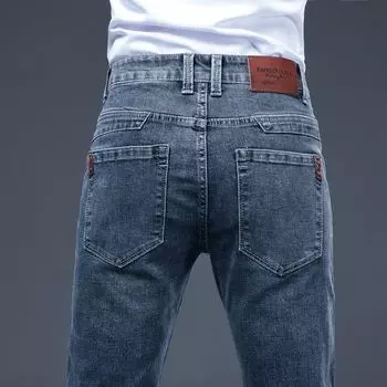 Весенне-осенние мужские элегантные джинсы, деловые модные прямые синие эластичные джинсовые брюки, классические мужские большие размеры 28
