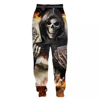 Весенне-осенние мужские брюки, модные брюки, повседневные мужские спортивные брюки с 3D принтом черепа, уличная одежда, спортивные штаны для бега, мужская одежда S
