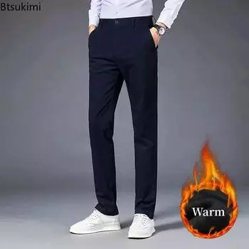 Весенне-осенние мужские длинные брюки со средней талией на молнии и пуговицах, однотонные прямые брюки с карманами, модные теплые повседневные брюки для мужчин 28 серый