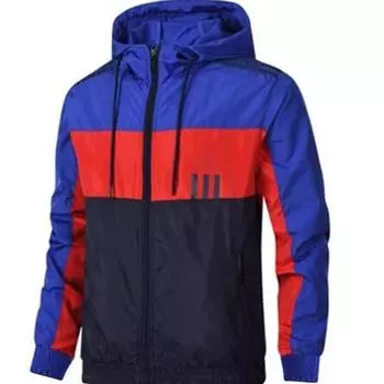 Весенне-осенние мужские и женские куртки с цветными блоками, повседневная куртка с капюшоном и воротником с длинными рукавами и тремя полосками M красный