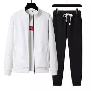 Весенне-осенние мужские комплекты, кардиган, спортивные костюмы, костюм из двух предметов, куртка + брюки, мужская одежда L белый