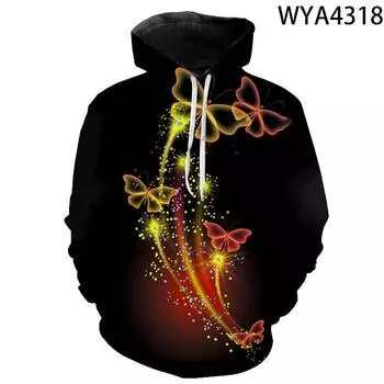 Весенне-осенние мужские толстовки, модные повседневные толстовки с бабочками для мужчин и женщин, пуловер с длинными рукавами с 3D принтом, уличная одежда, топы 3XL
