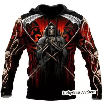 Весенне-осенние мужские толстовки с 3D принтом Жнеца, черепа, ангела и демона, мужская одежда, модный повседневный пуловер, мужской свитер 100