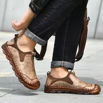 Весенне-осенние мужские трендовые мужские нескользящие прогулочные туфли с плоской подошвой на один шаг, удобная противоскользящая прогулочная обувь из натуральной кожи 38 серый