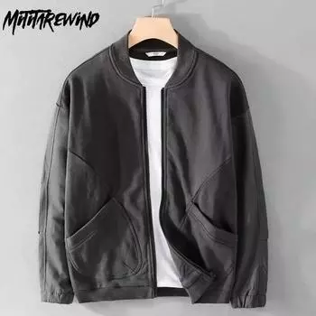 Весенне-осенние новые куртки для мужчин, уличная одежда, повседневное свободное пальто, бейсбольная куртка с воротником-стойкой на молнии, модная мужская одежда M чёрный