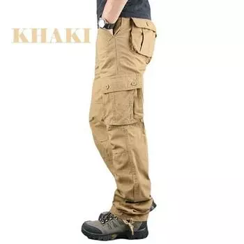 Весенне-осенние новые многофункциональные брюки, хлопковые классические брюки-карго, повседневные рабочие брюки с несколькими карманами M чёрный