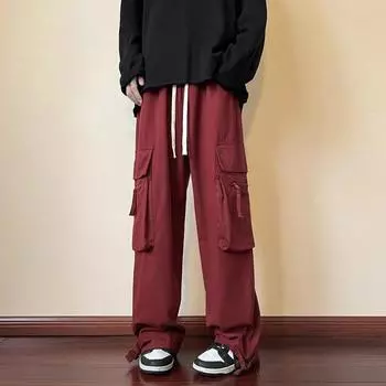 Весенне-осенние новые модные уличные свободные широкие штаны, однотонные модные брюки для уличных танцев, универсальные повседневные брюки для мужчин L чёрный