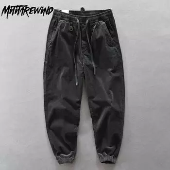 Весенне-осенние новые мужские брюки в стиле ретро, вельветовые брюки-карго, хлопковые брюки-карандаш с эластичной резинкой на талии, повседневные мужские брюки, молодежная модная мужская одежда M хаки