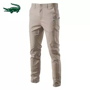 Весенне-осенние новые мужские повседневные брюки с вышивкой, дышащие мужские молодежные деловые универсальные утепленные хлопковые брюки 30 жёлтый