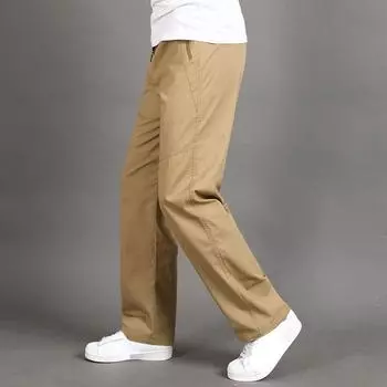 Весенне-осенние новые мужские повседневные рабочие брюки из хлопка, свободные дышащие брюки среднего возраста, хлопковые брюки большого размера для сына M чёрный