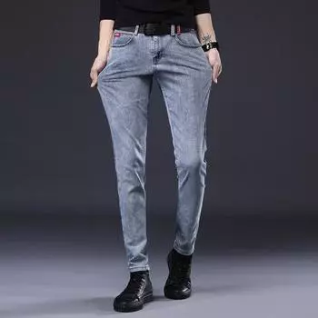 Весенне-осенние новые облегающие джинсы с эластичной резинкой для мужчин. Популярная классическая простая универсальная корейская мужская одежда 28