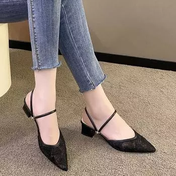 Весенне-осенние новые стильные модные, удобные, повседневные и универсальные сандалии Baotou на толстом каблуке и среднем каблуке 36