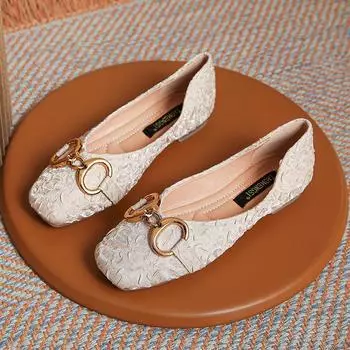 Весенне-осенние новые туфли без шнуровки с квадратным носком на плоской подошве в горошек, женские одинарные туфли из мягкой кожи с мягкой подошвой 34