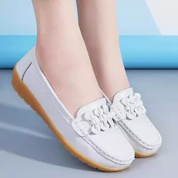 Весенне-осенние новые туфли для медсестер, повседневная женская обувь на плоском каблуке, туфли-бобы, обувь для мам, одинарные туфли с вырезами 35 белый