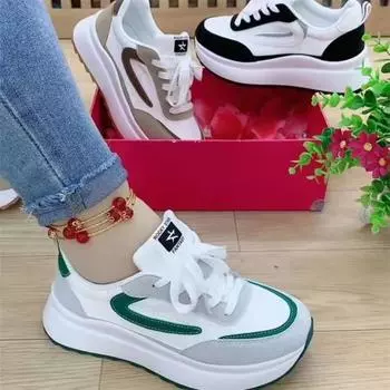 Весенне-осенние новые туфли из арганового дерева, женские универсальные белые туфли на толстой подошве, повседневные спортивные туфли для досок, модные туфли для папы 35 чёрный