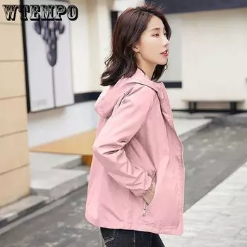 Весенне-осенние новые женские куртки, ветровка с длинными рукавами, пальто для матери среднего возраста, короткая куртка с капюшоном, свободная верхняя одежда M