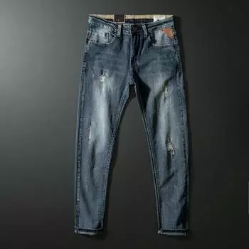 Весенне-осенние обычные мужские эластичные джинсы, мужские винтажные потертые повседневные маленькие прямые брюки 38