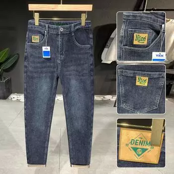 Весенне-осенние обычные мужские эластичные джинсы, мужские винтажные мужские брюки на небольшую ногу, модные 28