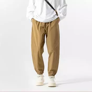 Весенне-осенние свободные прямые повседневные брюки, японские модные брендовые брюки-карго, мужские однотонные широкие брюки-корсеты S чёрный