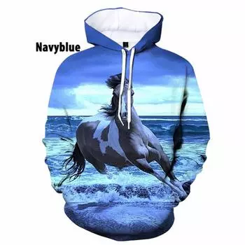 Весенне-осенние толстовки с 3D принтом лошади для мужчин и женщин, повседневные пуловеры унисекс, свободные мужские толстовки с капюшоном с длинными рукавами и героями мультфильмов XXXL