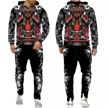 Весенне-осенние толстовки с длинными рукавами, мужской спортивный костюм, комплект из 2 предметов, крутые толстовки с 3D принтом/брюки/брюки, костюмы, уличная одежда S