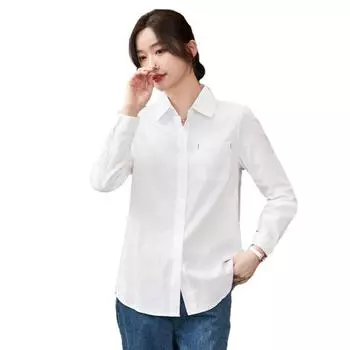 Весенне-осенние топы из 100% хлопка, женские офисные тонкие белые рубашки с длинными рукавами, деловая женская рубашка S белый