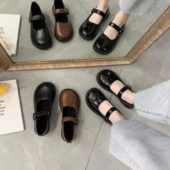 Весенне-осенние туфли Лолиты с пряжкой, туфли Мэри Джейн из лакированной кожи, женская обувь на плоской подошве на плоской подошве, модные мягкие лоферы для девочек 36