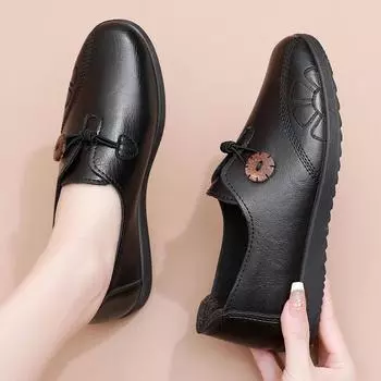 Весенне-осенние туфли на плоской подошве для женщин среднего и пожилого возраста. Удобные мокасины с мягкой подошвой для мам. Нескользящие туфли без застежек для бабушек. 35