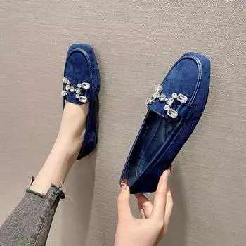 Весенне-осенние туфли женские на плоской подошве мягкие модные брендовые офисные женские туфли черного и синего цвета большого размера 42 35 чёрный