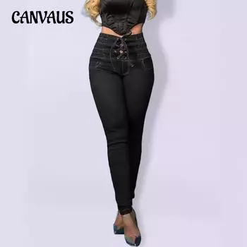 Весенне-осенние узкие джинсы для маленьких размеров, женские тонкие брюки с высокой талией и подъемом бедер S синий