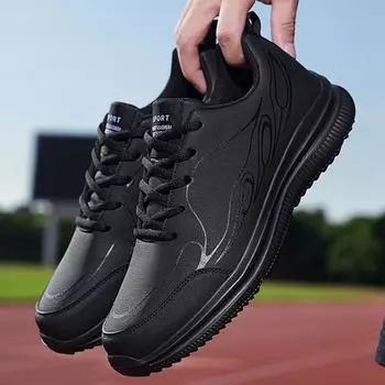 Весенне-осенние водонепроницаемые противоскользящие кроссовки с кожаной поверхностью, дышащая повседневная мужская обувь очень большого размера 39 прохладный черный