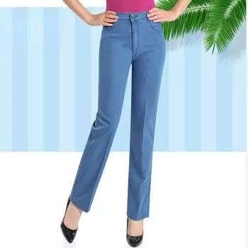 Весенне-осенние женские эластичные джинсовые брюки с высокой талией, прямые свободные джинсовые брюки, брюки больших размеров 28 синий