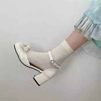 Весенне-осенние женские белые туфли Мэри Джейн, модные туфли на среднем каблуке с неглубоким круглым носком, женские элегантные уличные туфли-лодочки на одинарном каблуке 35 белый