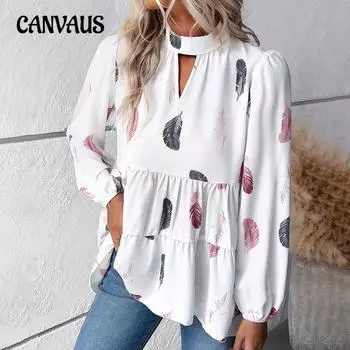 Весенне-осенние женские блузки, темпераментные топы с длинными рукавами и круглым вырезом с принтом