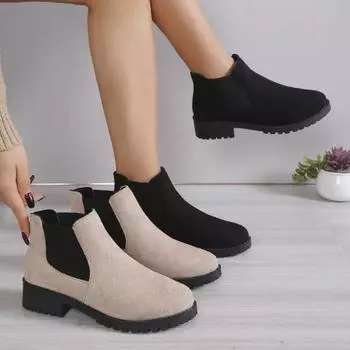 Весенне-осенние женские ботильоны на квадратном каблуке, женские ботильоны на платформе с круглым носком и эластичной лентой, женская повседневная обувь на плоской подошве 38 чёрный