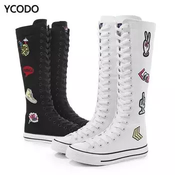 Весенне-осенние женские ботинки, парусиновые сапоги до середины икры, повседневная обувь с высоким берцем, длинные сапоги, удобные ботинки на плоской подошве со шнуровкой, размер 34-43 43 белый