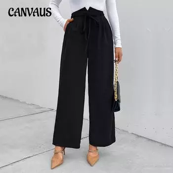 Весенне-осенние женские брюки, повседневные широкие брюки с высокой талией, прямые повседневные брюки, брюки S чёрный