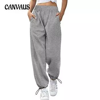 Весенне-осенние женские брюки, свободные повседневные спортивные широкие брюки с завязками на шнуровке S хаки