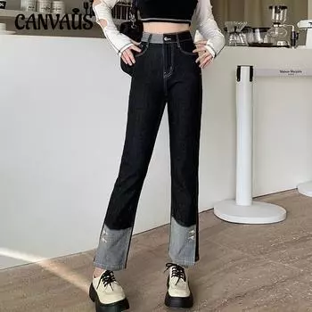 Весенне-осенние женские джинсы, модные женские прямые брюки больших размеров с высокой талией L
