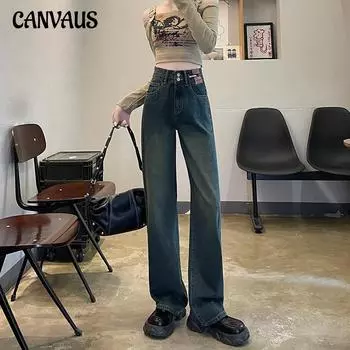 Весенне-осенние женские джинсы, прямые брюки, широкие брюки с высокой талией, джинсовые джинсы, удлиненные брюки