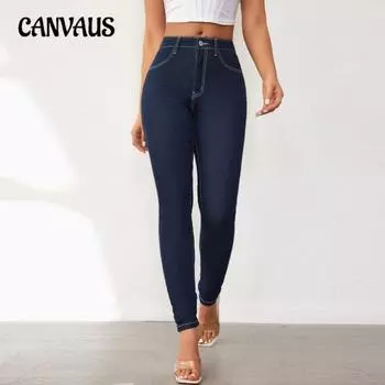 Весенне-осенние женские джинсы, винтажные джинсы с маленькой стопой, узкие эластичные брюки с приподнятыми бедрами S темно-синий
