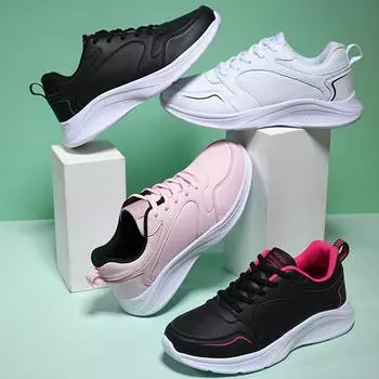 Весенне-осенние женские кожаные кроссовки, ультралегкая женская спортивная обувь большого размера 35 белый