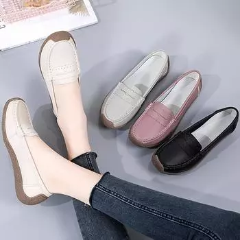 Весенне-осенние женские кожаные туфли на плоской подошве, туфли для медсестер 40 чёрный