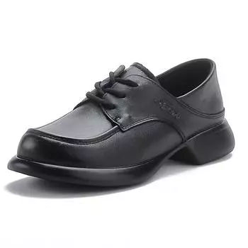 Весенне-осенние женские кожаные туфли, универсальные, на среднем каблуке, на толстой подошве, на толстом каблуке, с круглым носком, ретро, повседневные 35