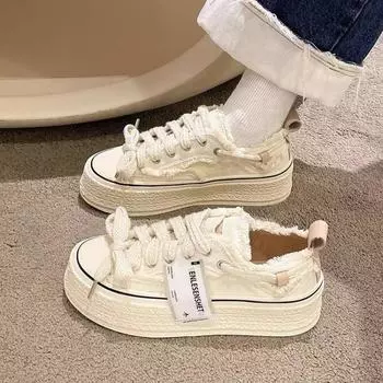 Весенне-осенние женские кроссовки, женская парусиновая обувь с небольшим ароматом, новая обувь Tide, однотонная женская спортивная обувь для скейтборда 35
