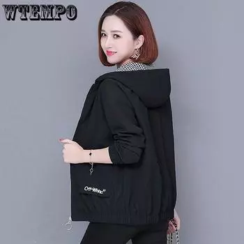 Весенне-осенние женские куртки, ветровка с длинными рукавами, пальто для матери среднего возраста, короткая куртка с капюшоном, свободная верхняя одежда M