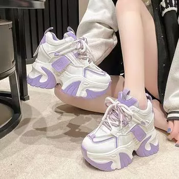 Весенне-осенние женские массивные кроссовки, кожаная повседневная обувь на скрытом каблуке 10 см, женская спортивная обувь на высокой платформе с кристаллами, женская спортивная обувь для папы 34 розовый