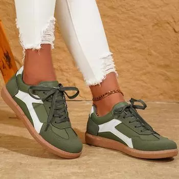 Весенне-осенние женские модные туфли на плоской подошве со шнуровкой для ходьбы, женские легкие удобные низкие кеды Zapatos De Mujer 36 зелёный
