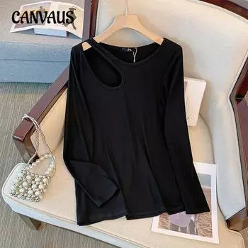 Весенне-осенние женские нижние рубашки, топы с длинными рукавами большого размера, повседневная блузка 2XL чёрный